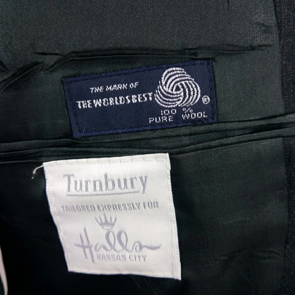 Turnbury Halls Kansas City 42R 2 Button Dark Gray Striped Suit Blazer Sport Coat